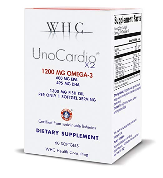 WHC - UnoCardio X2 - Triglyceride Omega-3 fatty acids - 1300 mg fish Oil supplement (600 mg EPA / 49