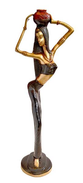 Brass African Tribal Lady Statue