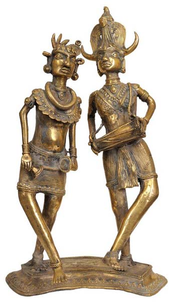 Brass Dancing Tribal Couple Statue