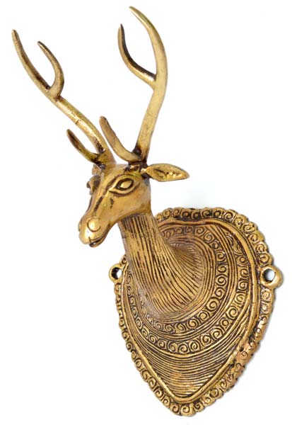 Brass Deer Head Wall Hangings, Color : Golden