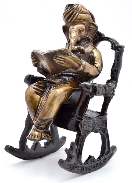 Brass Ganesha On Rocking Chair Statue, Packaging Type : Carton Box