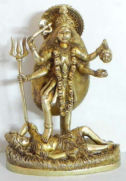 Antique Polish Brass Kali Statue, for Temple, Worship, Feature : Super fine Finish