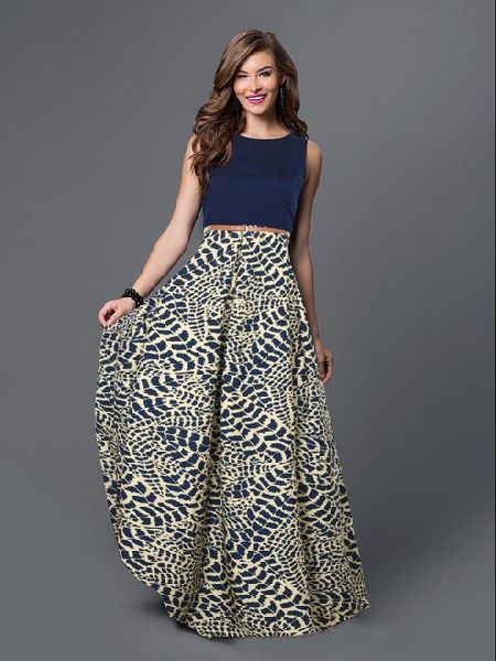 Harshita Creation Blue Printed Maxi Dress