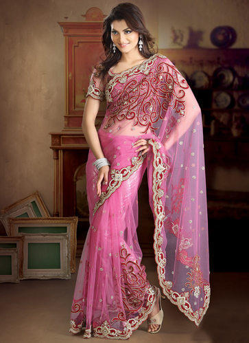 Net Saree, Technics : Embroidery Work