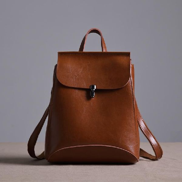 Leather Handmade Backpack, for College, Office, Pattern : Plain