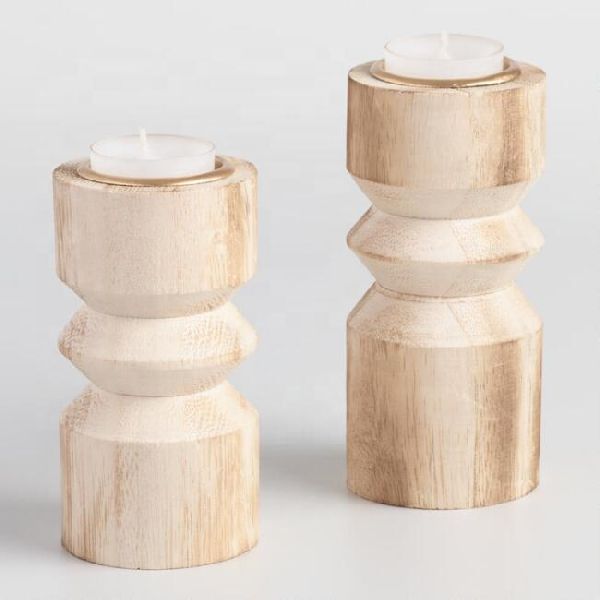Natural Stacked Wood Tealight Candleholder