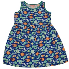 CrayonFlakes Cotton Sleeveless Printed Frock Dress, Color : Blue