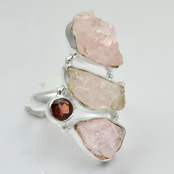 Rose Quartz and Garnet Handmade Ring, Gender : Unisex, Women's