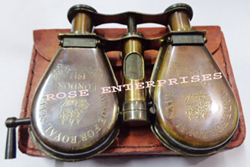 Antique Brass Folding Binocular With Leather Case