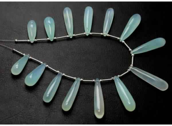 Drops Shape Aqua Chalcedony Smooth Beads, Size : 20x7mm To 35x8mm APPROX