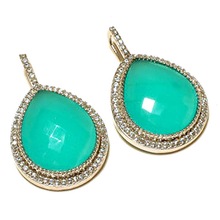 Match Pair Chrysoprase Chalcedony Earing Sterling Silver