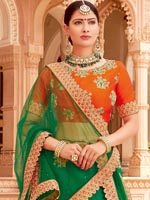 Jacquard Bridal Lehenga Choli, Color : Green, Orange