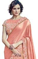 Fantastic Peach Net And Lycra Lehenga Saree