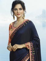 Fashionable Navy Blue Crepe Silk Saree