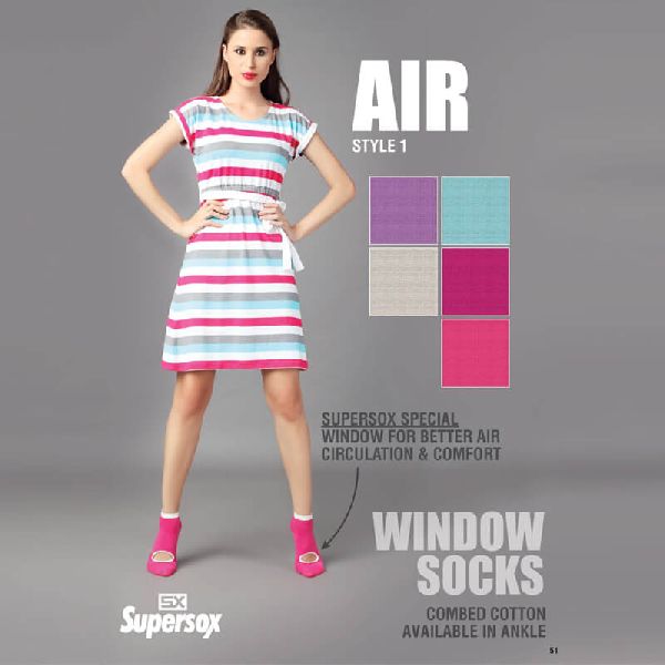 Plain Combed Cotton Ladies Window Socks, Color : Multicolors
