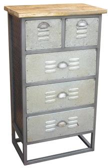 Industrial Iron 5 Drawer Chest with Wooden Top