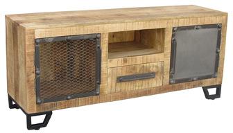 Industrial Iron Wooden 2 Door 1 Drawer TV Cabinet
