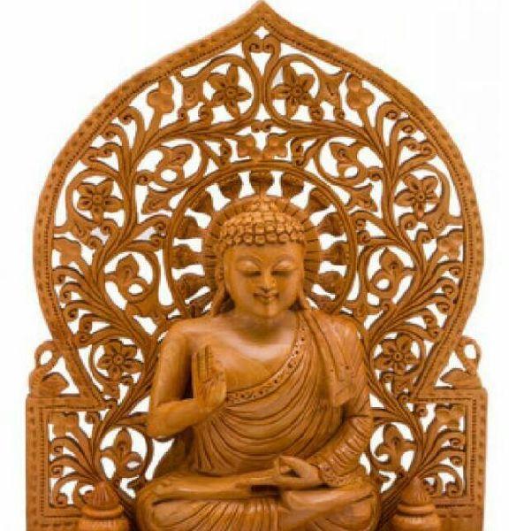 Wooden Sitting Sinhasan Buddha, for Home Decor, Size : 10 Inch