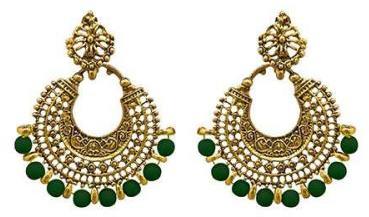 Green Beads Antique Gold Plated Afghani Earrings