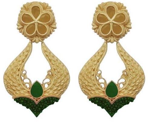 Green Pota Stone Dangler Earrings, Occasion : Festive