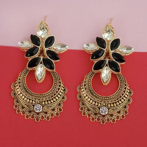Tanishka Fashions Black Kundan Stone Dangler Earrings