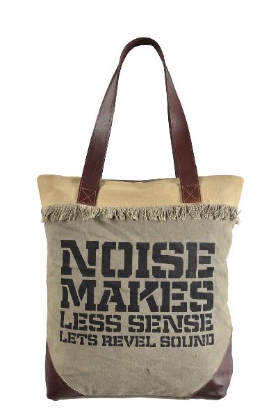 Leather Handle Shopping Canvas Tote Bag