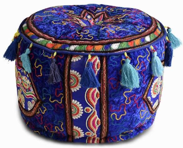 Velvet Handmade Embroidery Ottoman Pouf