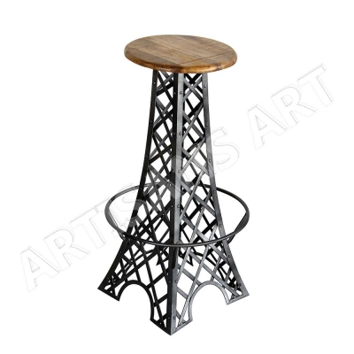 EIFFEL TOWER METAL FINISHED SOLID MANGO WOOD TOP BAR STOO