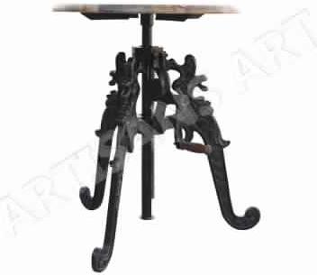 INDUSTRIAL CAST IRON WITH NATURAL WOOD TOP CRANK CAFE TABLE