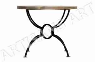 INDUSTRIAL ROUND COFFEE TABLE WITH IRON CROSSED MODERN BASE