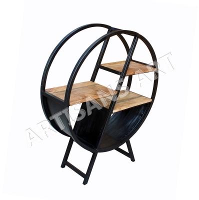 INDUSTRIAL WOOD METAL ROUND BOOKSHELF