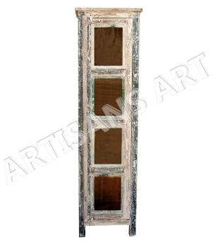 RECLAIMED WHITEWASHED 1 GLASS DOOR CABINET, Feature : Multishelf, Strong, Vintage
