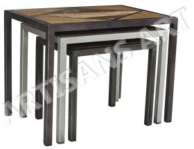 RECYCLE WOOD NEST OF TABLE SET OF THREE