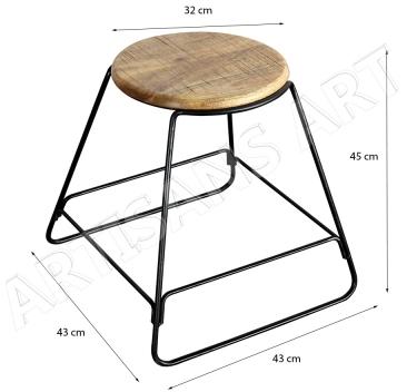 RUSTIC IRON FRAME NATURAL WOOD TOP INDUSTRIAL STACKABLE STOOL