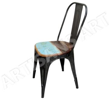 VINTAGE METAL CHAIRS WITH RECLAIMED WOODEN SEAT