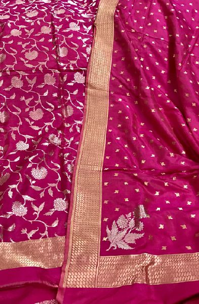 Magenta Hand Embroidered Pure Silk Suit Material