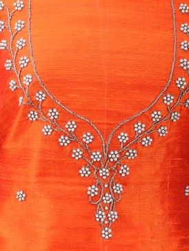 Orange Hand Embroidered Pure Silk Suit Material