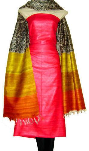 Silk Suit Material with Heavy Dupatta, Pattern : Plain, Printed