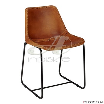 Vintage Look Stitched Leather Dining Chair