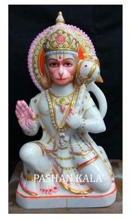White Hanuman Designing Marble Statue