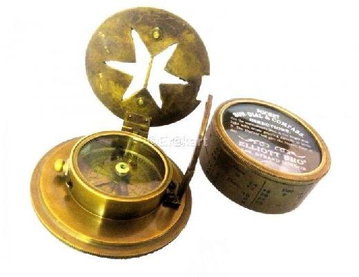 Brass Pocket Drum Sundial Magnetic Compass