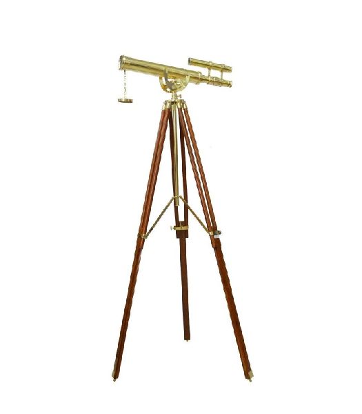Nautical Brass Telescope Double Barrel With Large Tripod Stand