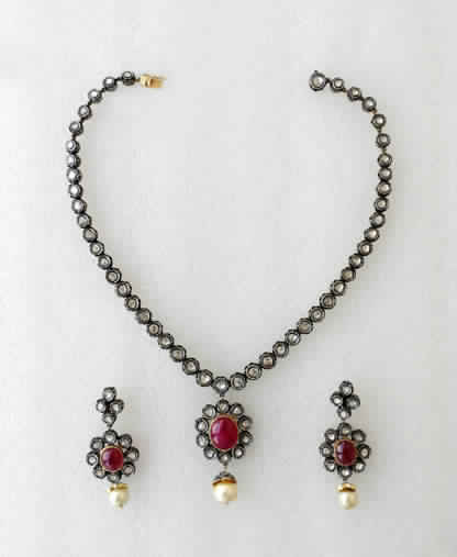 Nice Looking Diamond Necklace with Ruby & Pearl