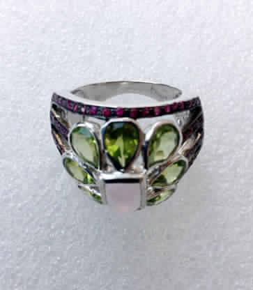 Ruby Ring with Rose Quartz & Peridot