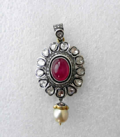 Stylish Diamond Polki Pendant with Ruby