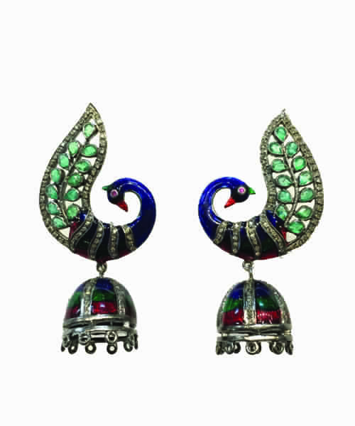 Traditional Style Peacock Earring with Emerald