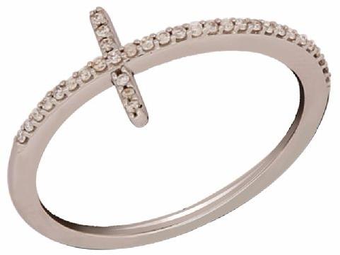 Gold Cross Design Diamond Ring with Rhodium Plating