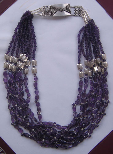 Amethyst Bead Necklace, Stone Size : 8x10mm