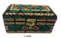 Four Corrner Wooden Box With Green Stone