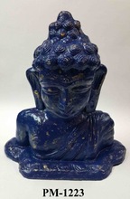 Recycled Paper Mache Blue Gold Finish Gautam Budha Half Bust